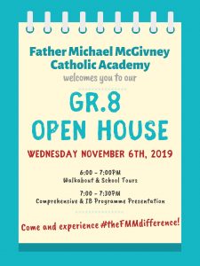 Gr.8 OPEN HOUSE ~ Wed Nov 6th, 2019