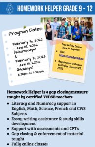 YCDSB Homework Helper Program (Winter 2022)