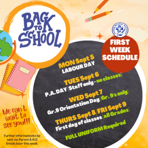 Back To School — Schedule of the First Week