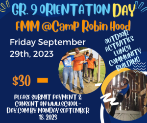 Gr. 9 Orientation Day at Camp Robin Hood – Friday September 29, 2023